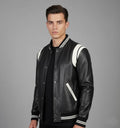 Black Classic Leather Varsity jacket Men
