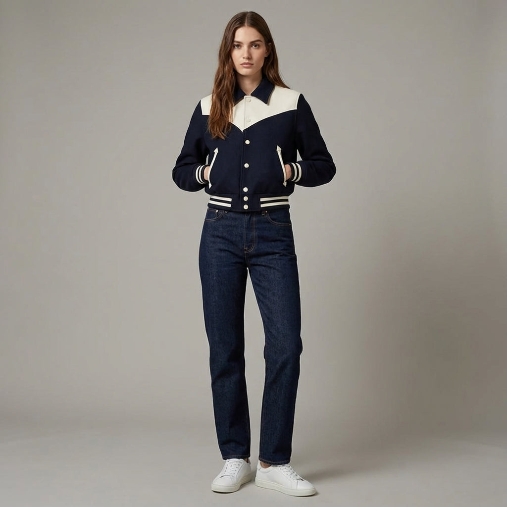 Black Horizon Skin Women’s Classic Black Varsity Jacket