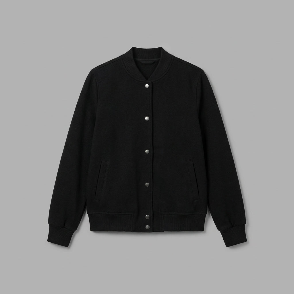 Black Luxe Leather Varsity Jacket for Women