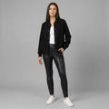 Black Luxe Leather Varsity Jacket for Women