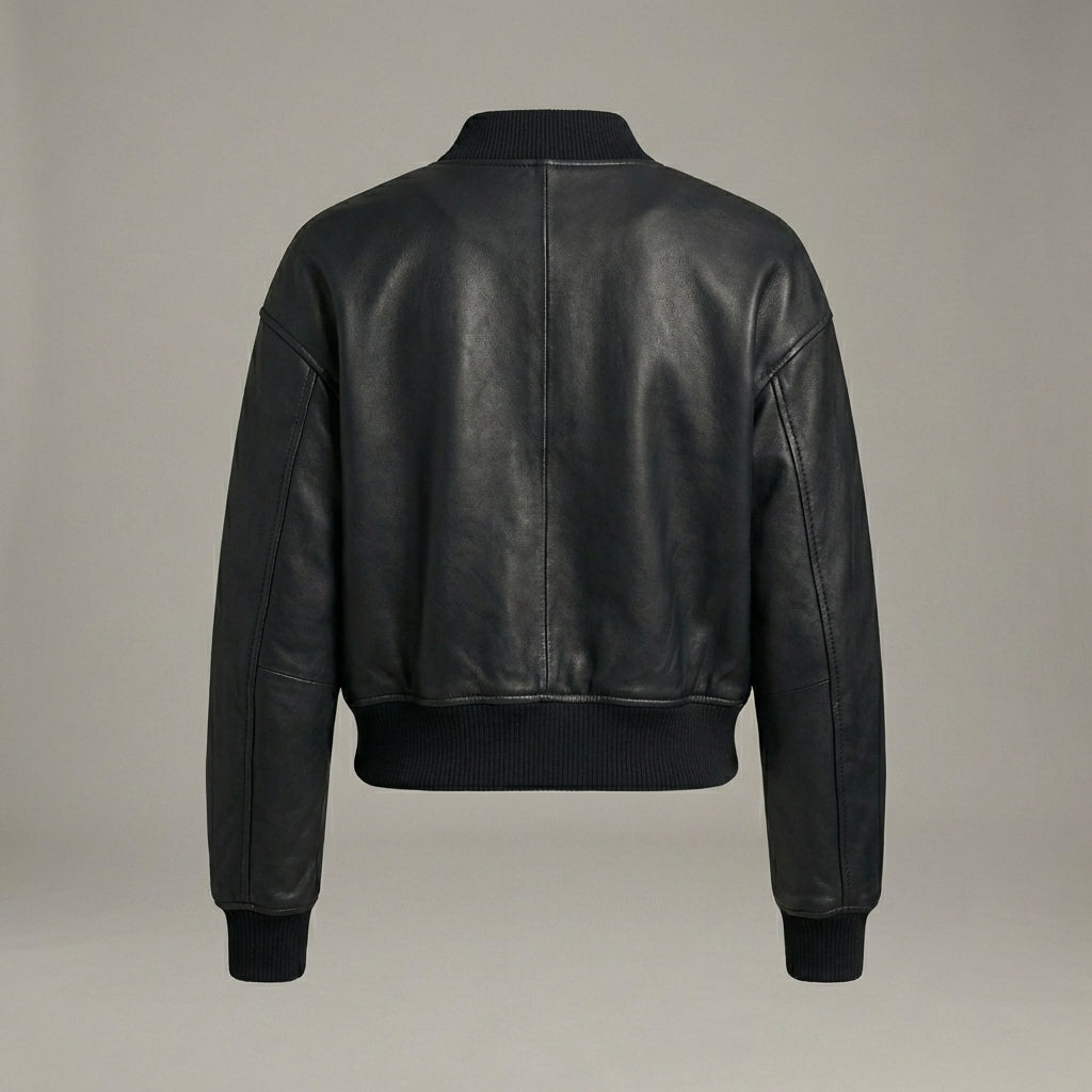 Black Luxe Leather Women’s Varsity Jacket
