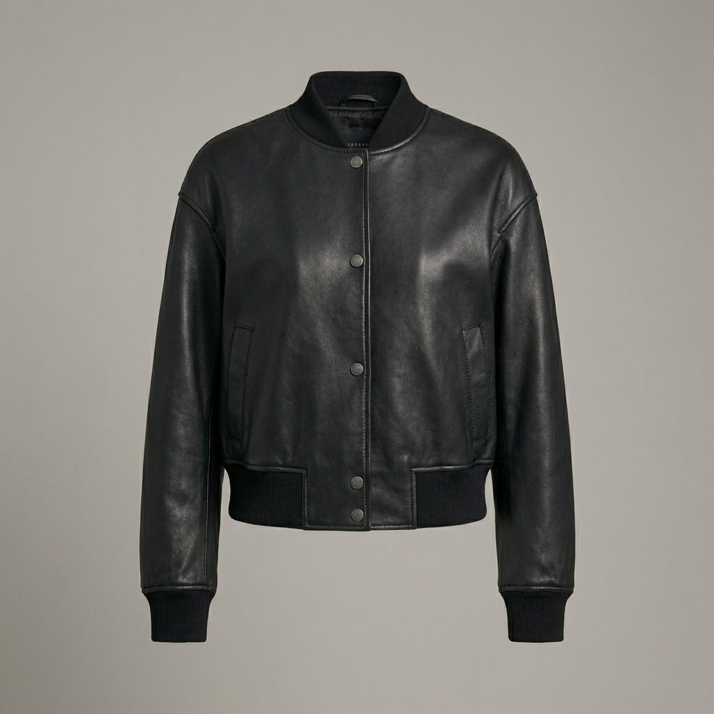 Black Luxe Leather Women’s Varsity Jacket