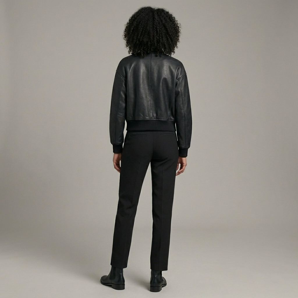 Black Luxe Leather Women’s Varsity Jacket