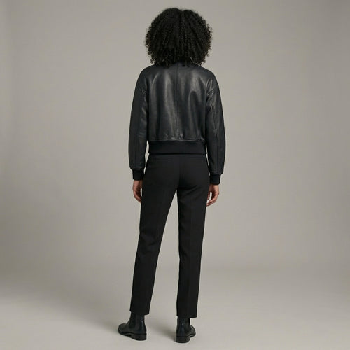 Black Luxe Leather Women’s Varsity Jacket