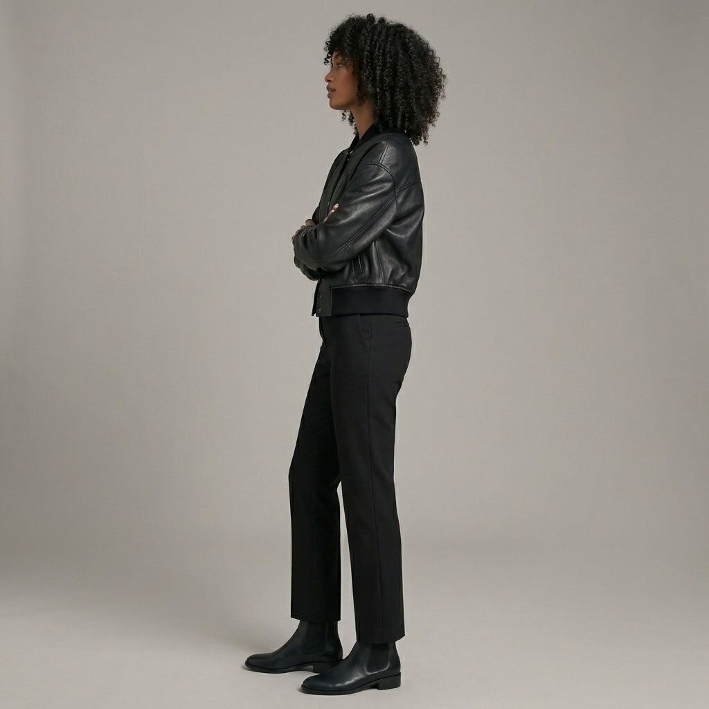 Black Luxe Leather Women’s Varsity Jacket