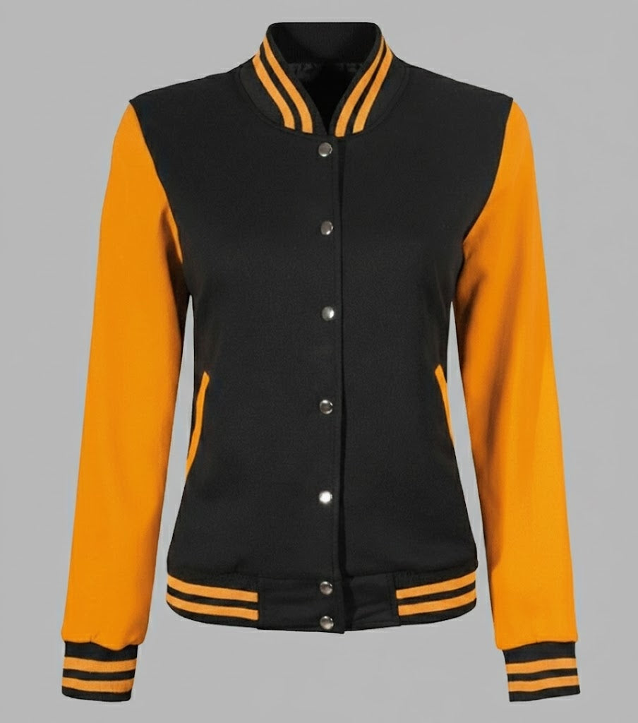 Black & Orange Women’s Varsity Leather Jacket