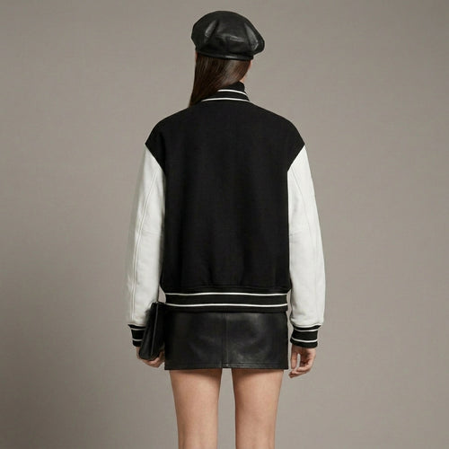 Black & White Classic Women’s Winter Varsity Jacket