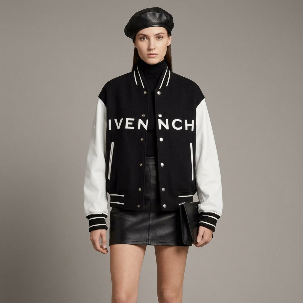 Black & White Classic Women’s Winter Varsity Jacket