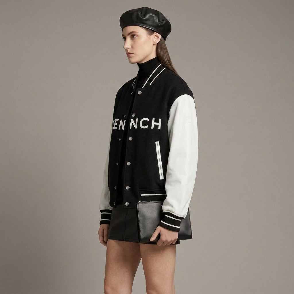 Black & White Classic Women’s Winter Varsity Jacket