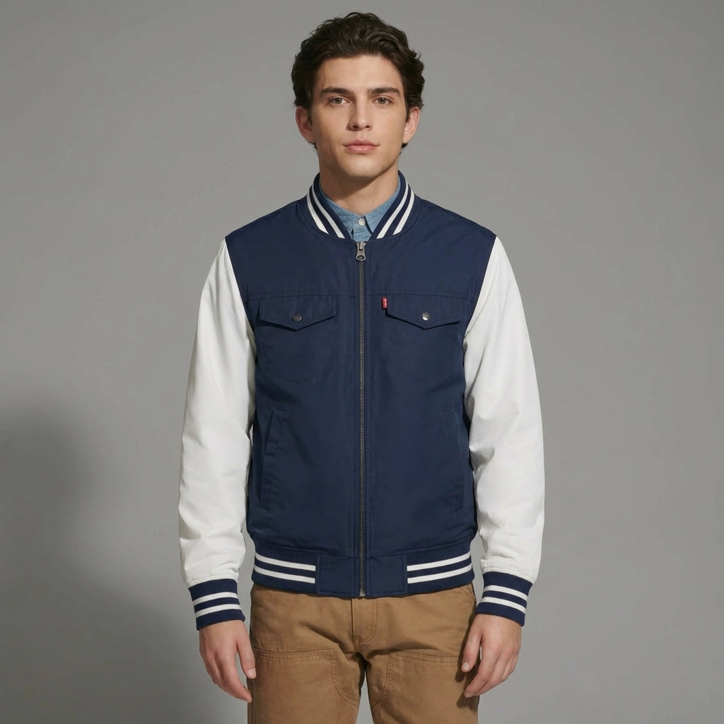 Men’s Blue Letterman Jacket – Classic Varsity Bomber