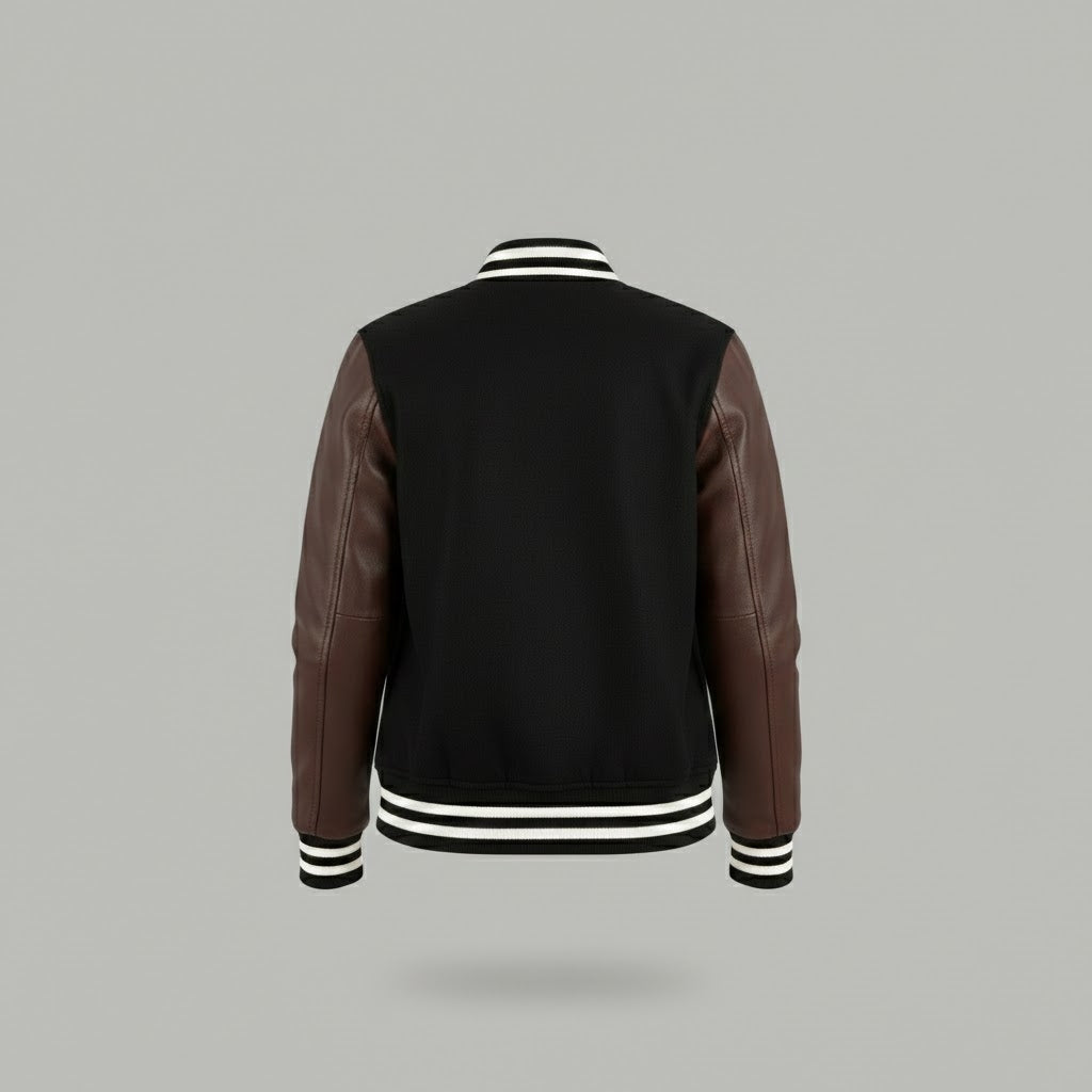 Black body & Brown sleeves leather women Varsity Jacket