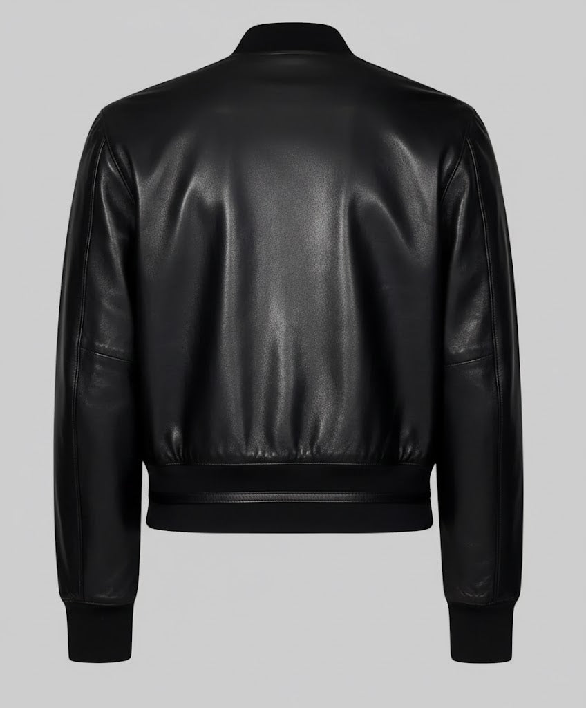 Black leather womens  varsity jacket