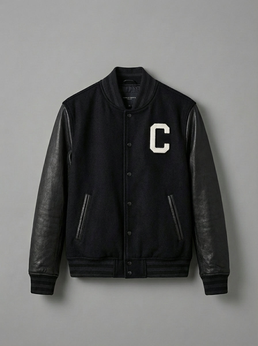 Black on Black Varsity Jacket – Custom Initial & Logo Letterman
