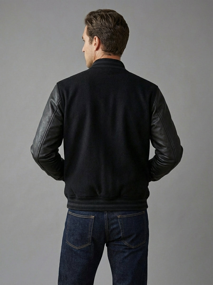 Black on Black Varsity Jacket – Custom Initial & Logo Letterman