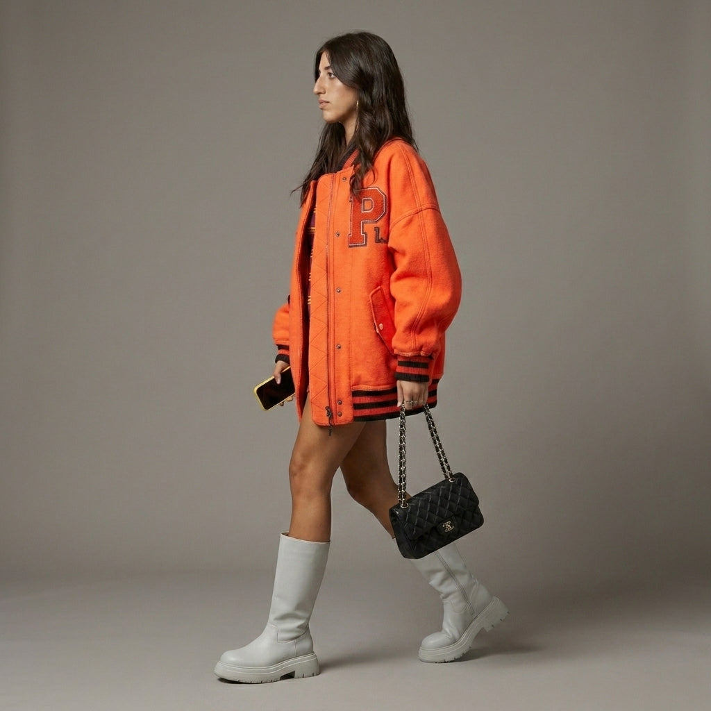 Blaze Chic Orange Women’s Varsity Jacket