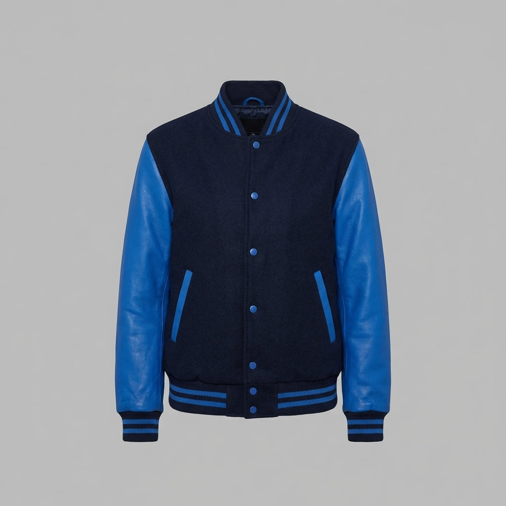Blue & Black Women’s Leather Varsity Jacket