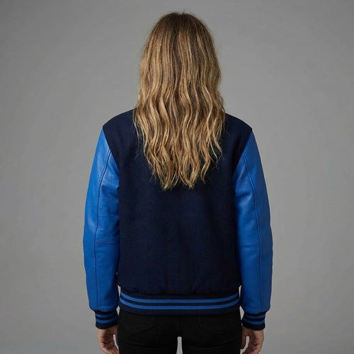 Blue & Black Women’s Leather Varsity Jacket