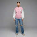 Blush Pink & White Winter Women Varsity Jacket