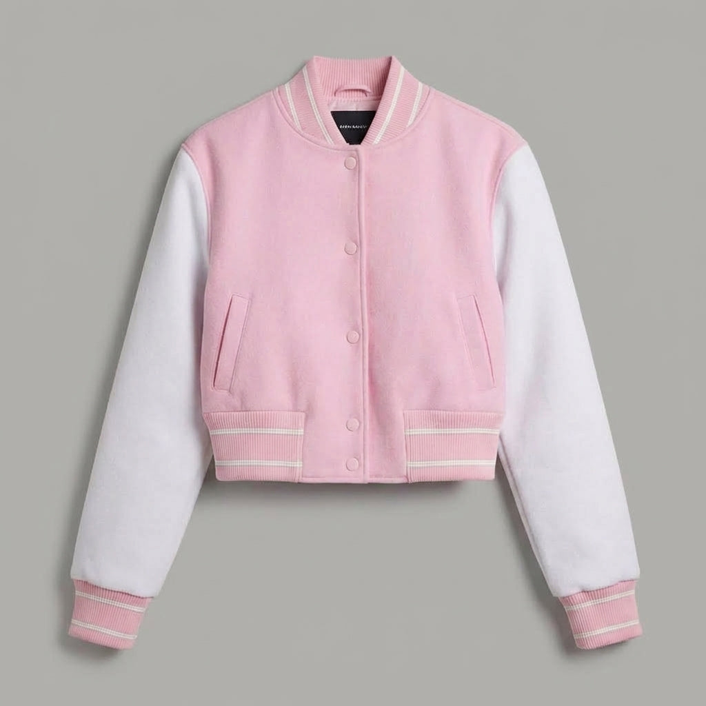 Blush Pink & White Women’s Varsity Jacket