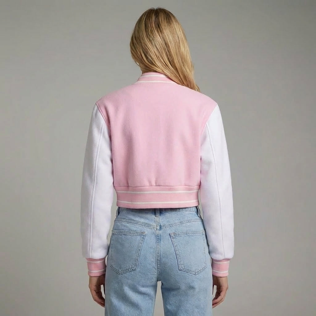 Blush Pink & White Women’s Varsity Jacket