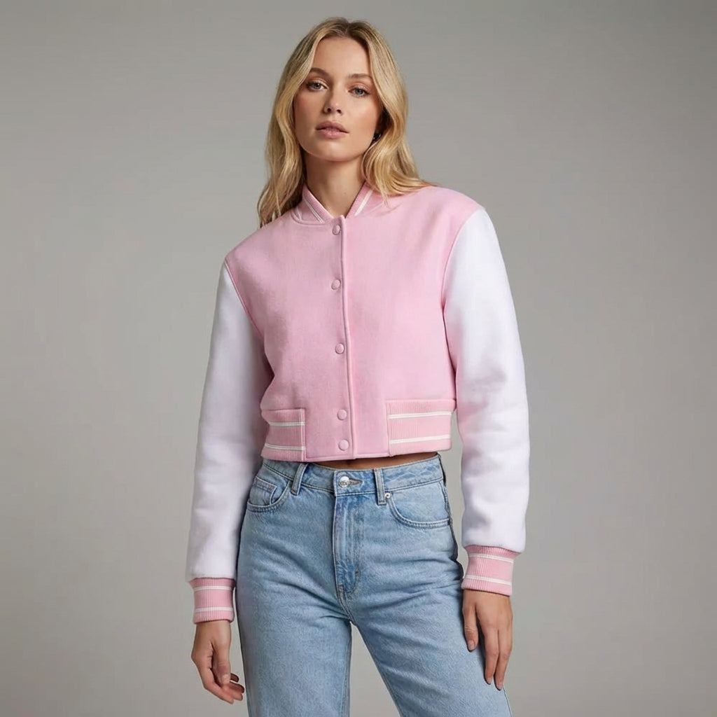 Blush Pink & White Women’s Varsity Jacket