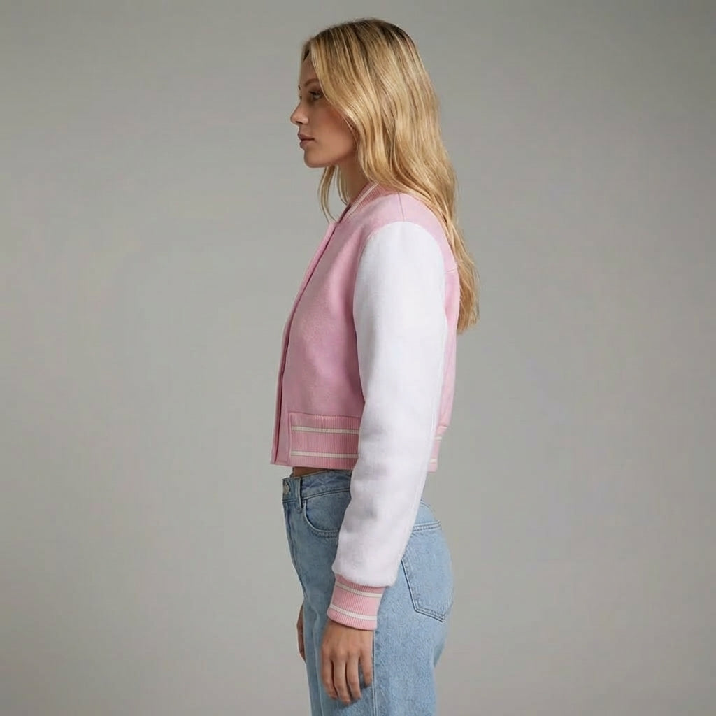 Blush Pink & White Women’s Varsity Jacket