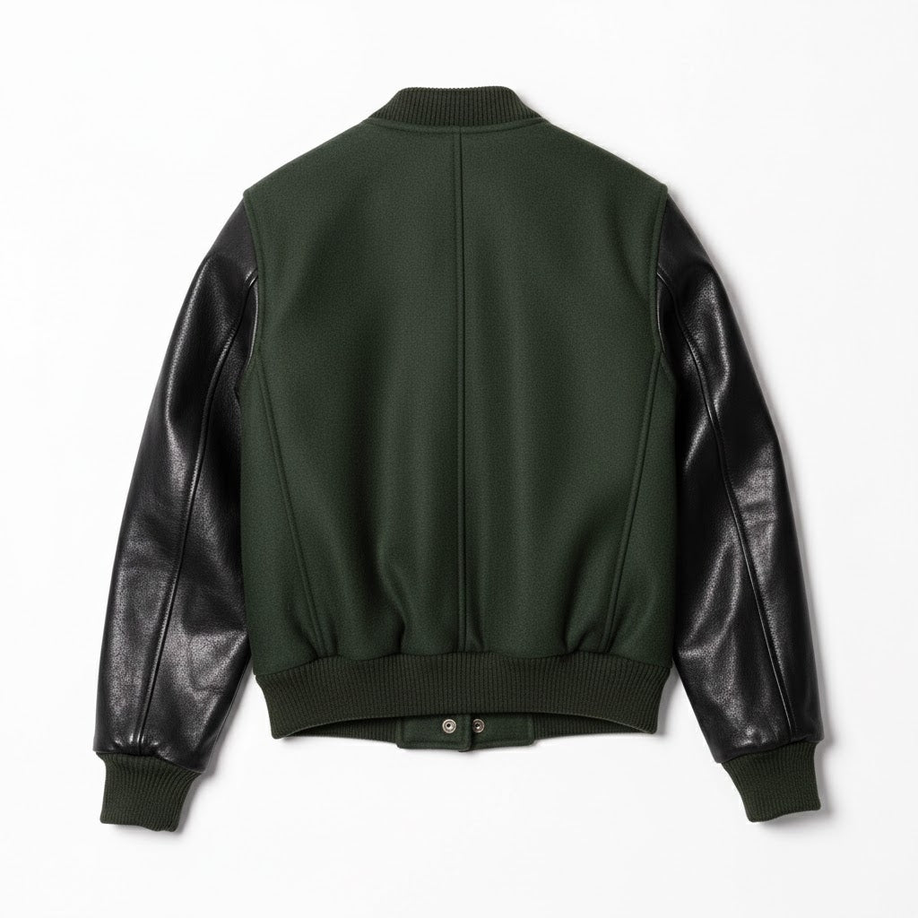 Bottle Green & Black Leather Women’s Varsity Jacket