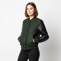 Bottle Green & Black Leather Women’s Varsity Jacket