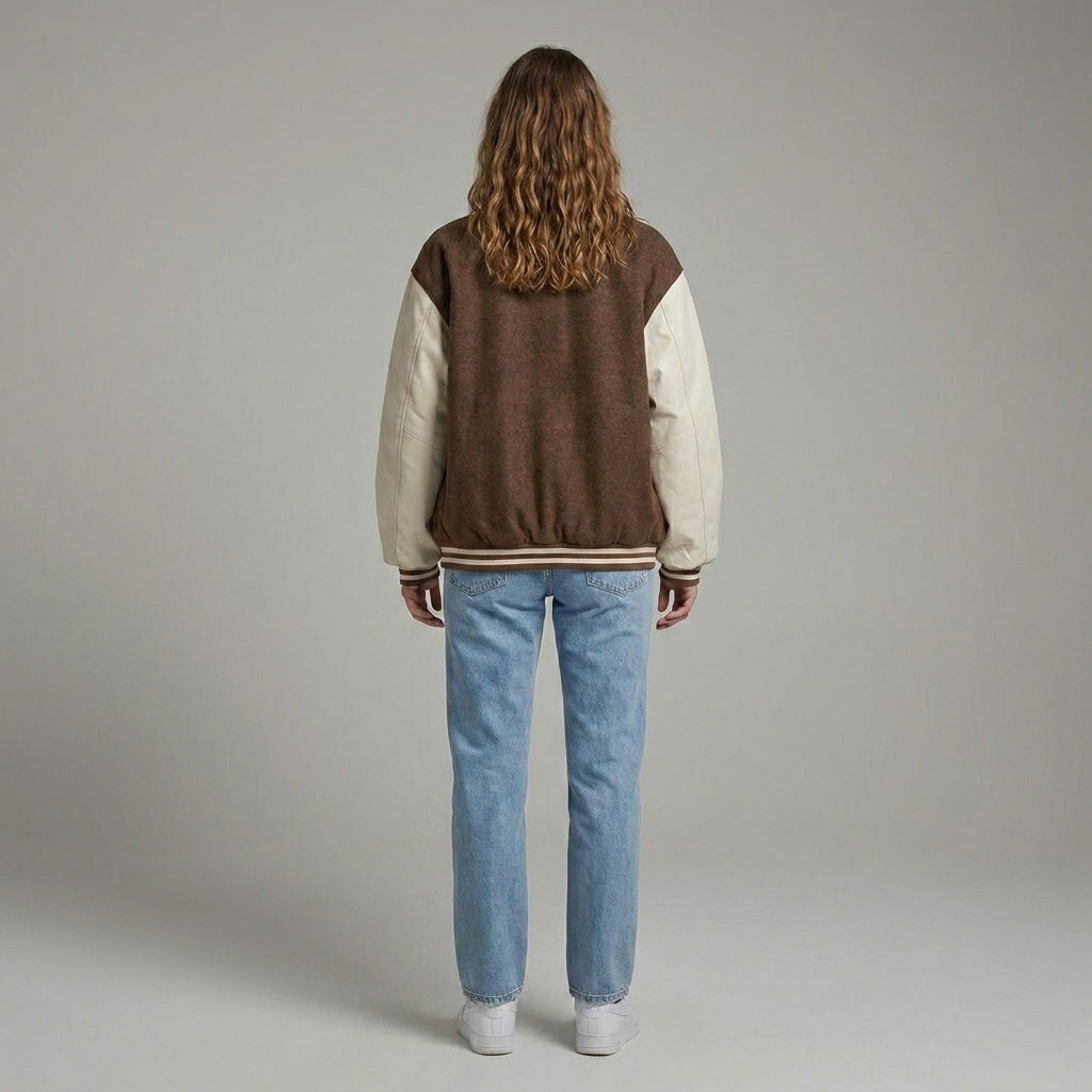 Brown & Cream Winter Women’s Varsity Jacket