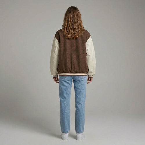 Brown & Cream Winter Women’s Varsity Jacket