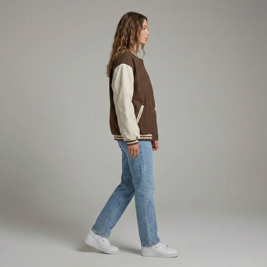 Brown & Cream Winter Women’s Varsity Jacket