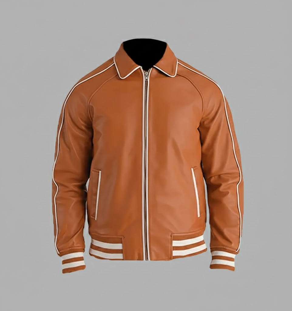 Brown Tan Leather Men’s Varsity Jacket