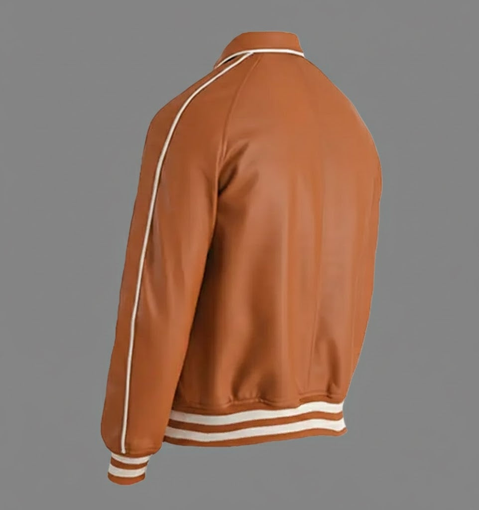 Brown Tan Leather Men’s Varsity Jacket