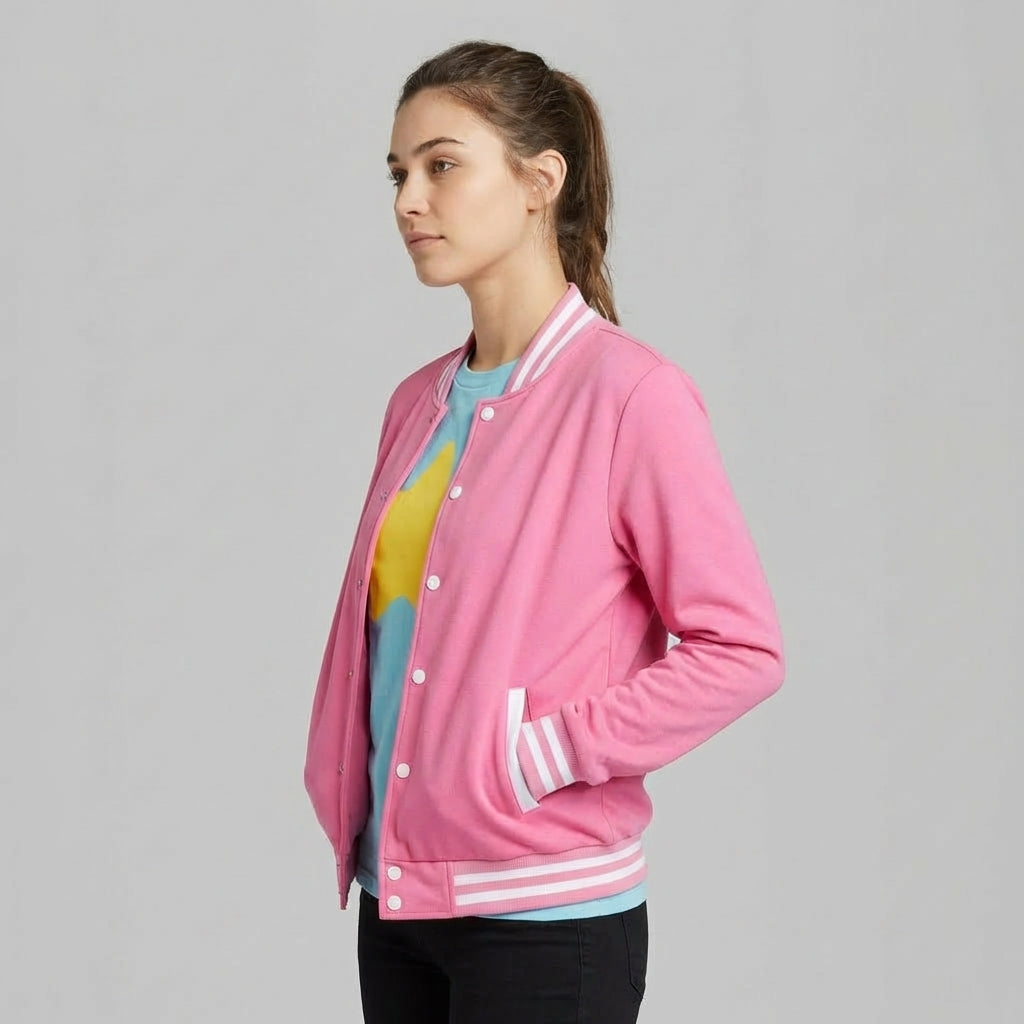 Candy Pink Edge Women’s Varsity Jacket