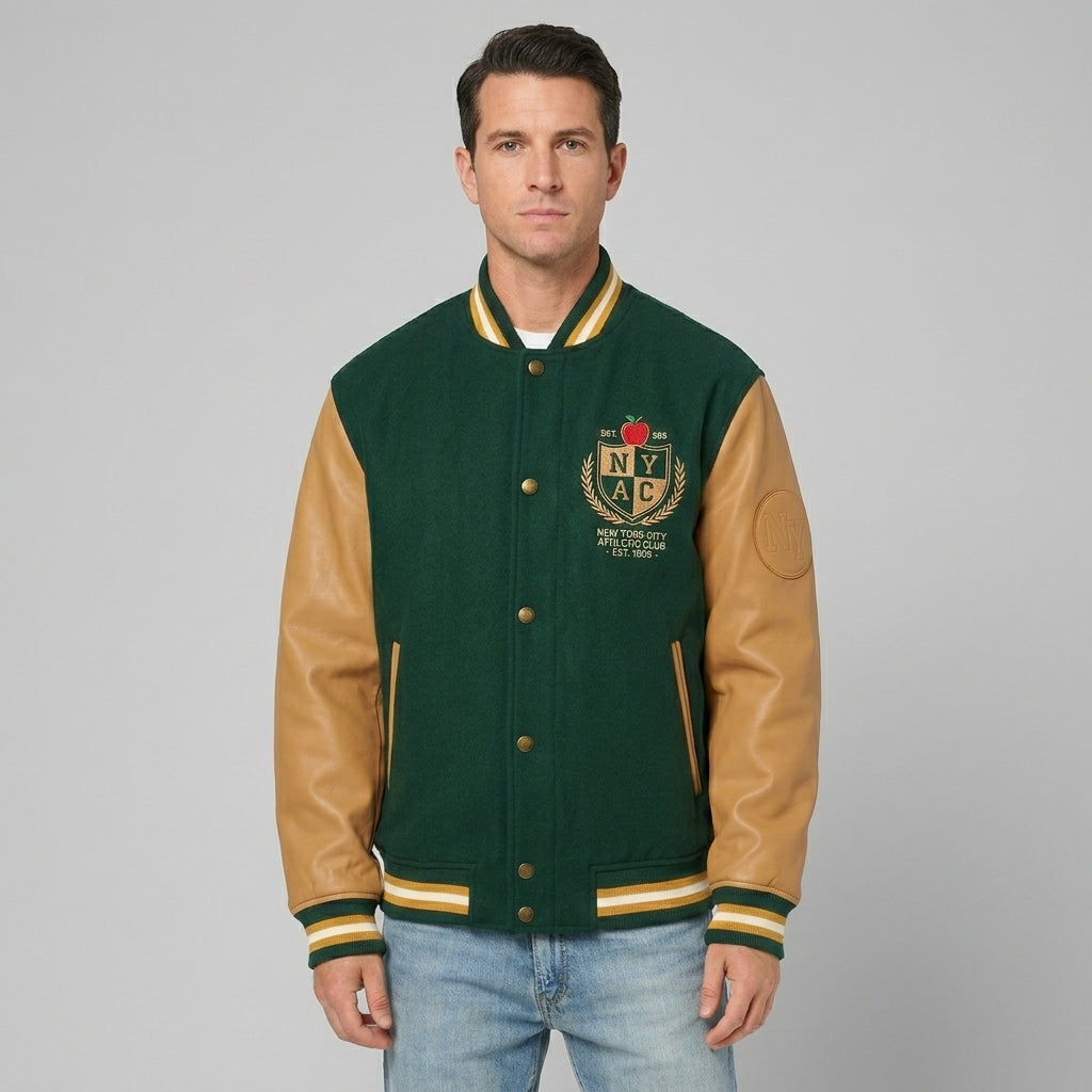 Men’s Green & Mustard Classic Varsity Jacket – Letterman Bomber