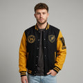 Men’s Yellow & Black Wool Varsity Jacket – Retro Letterman Streetwear Style