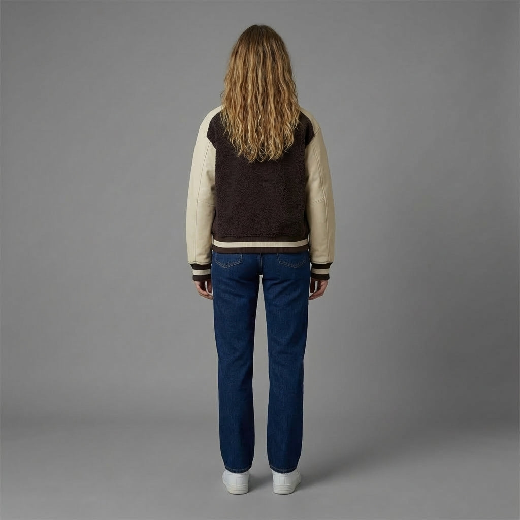 Chic Brown & Cream Women’s Varsity Jacket