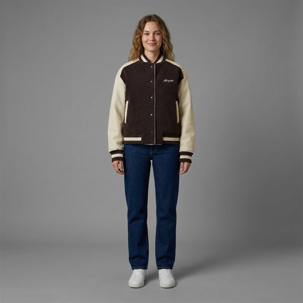Chic Brown & Cream Women’s Varsity Jacket