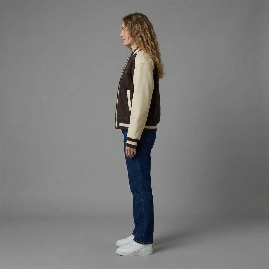 Chic Brown & Cream Women’s Varsity Jacket