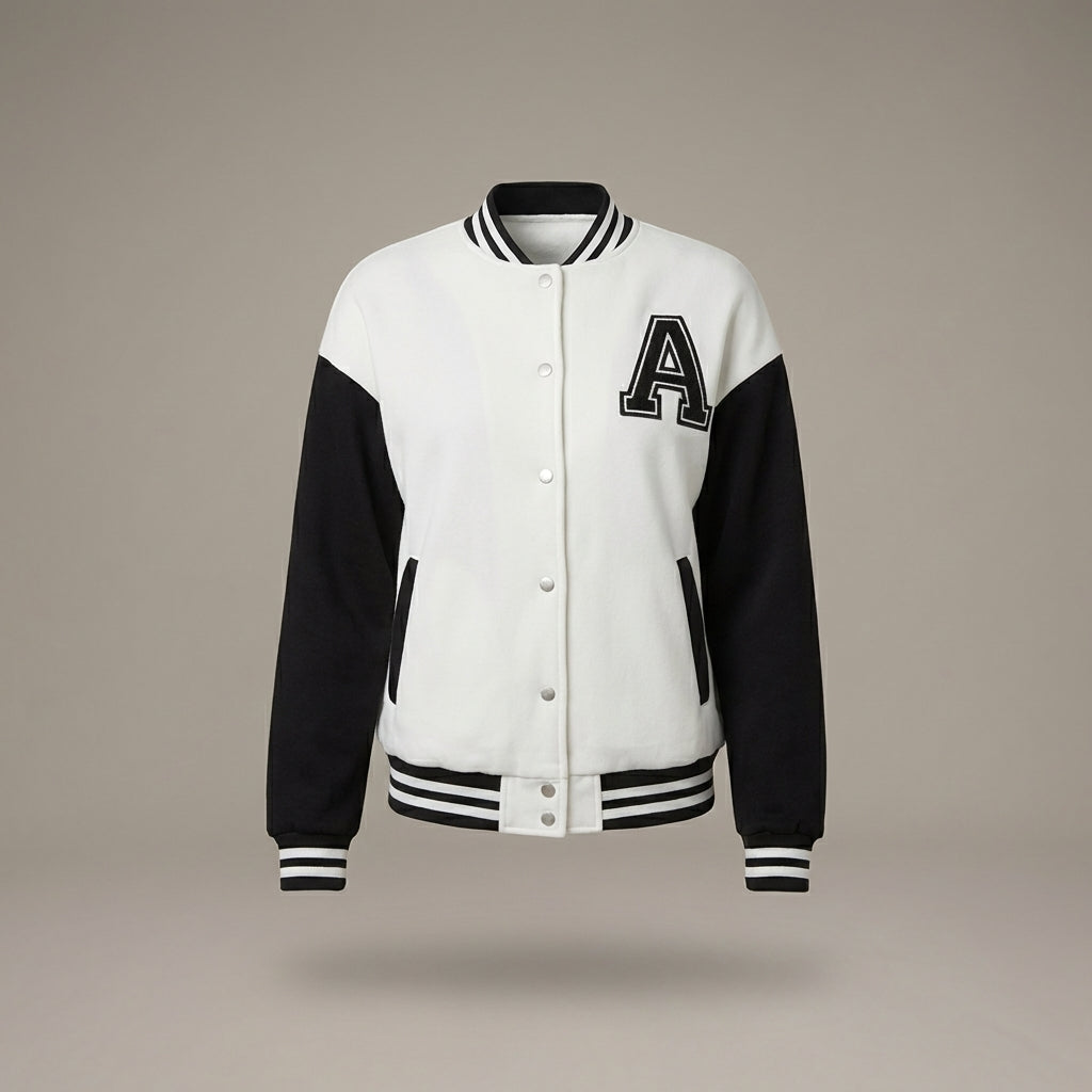 Chic White & Black Women’s Varsity Jacket