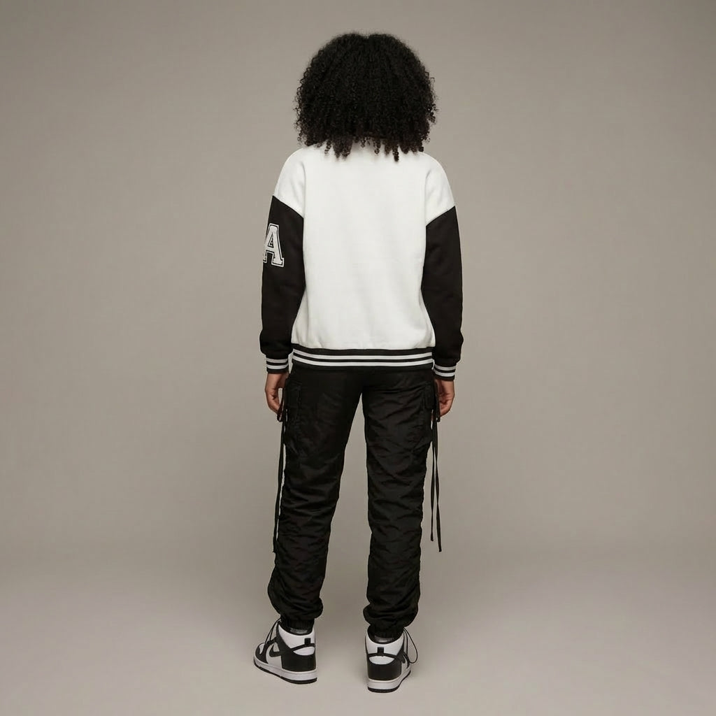 Chic White & Black Women’s Varsity Jacket