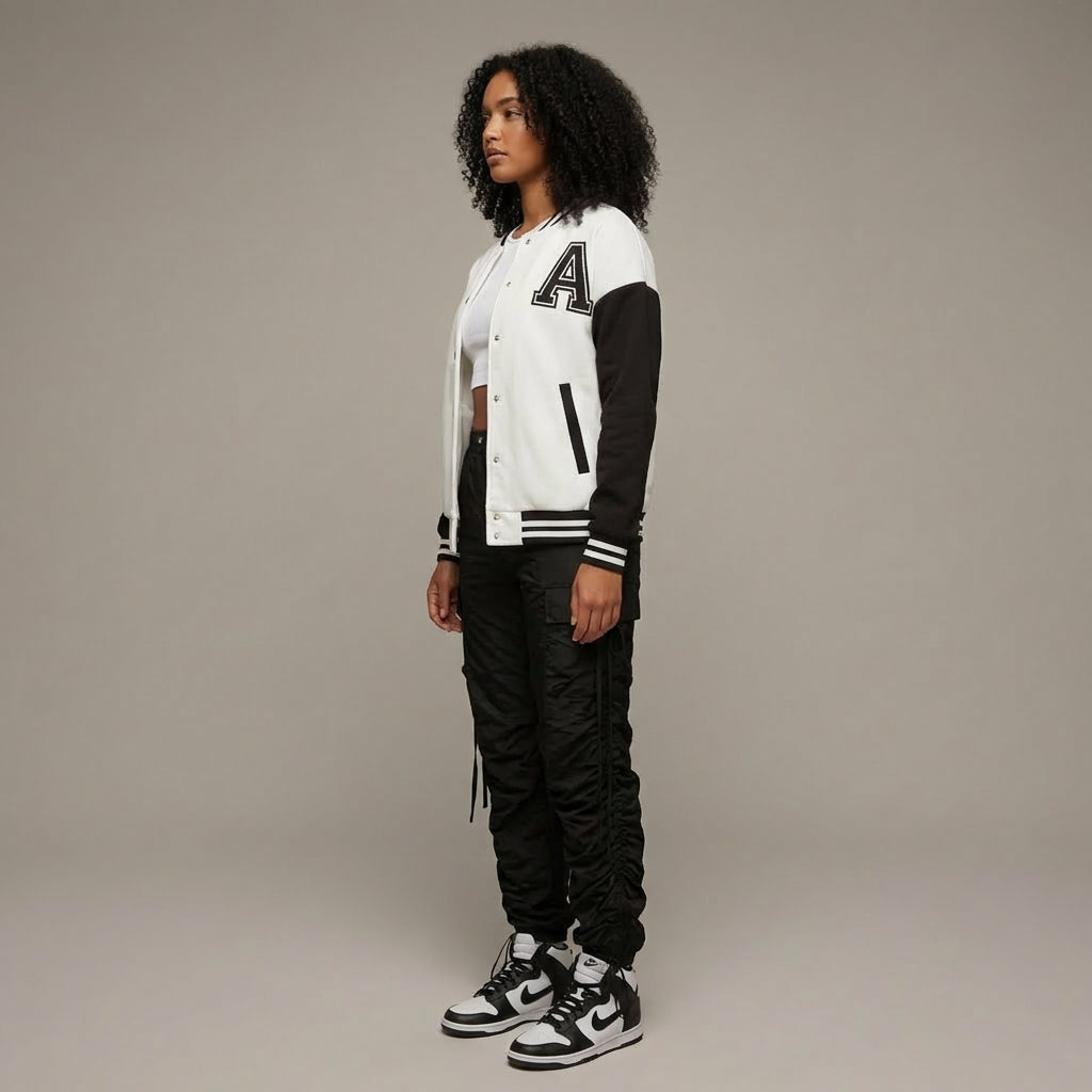 Chic White & Black Women’s Varsity Jacket