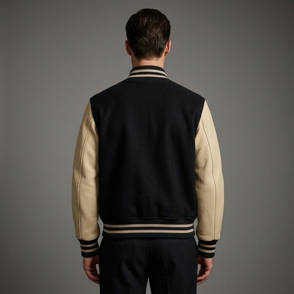 Classic Custom Wool Varsity Jacket with Leather Sleeves