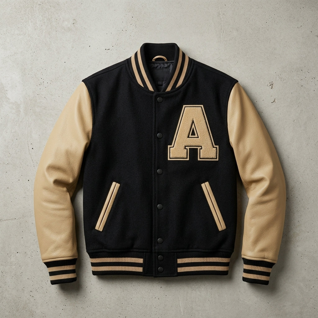 Classic Custom Wool Varsity Jacket with Leather Sleeves