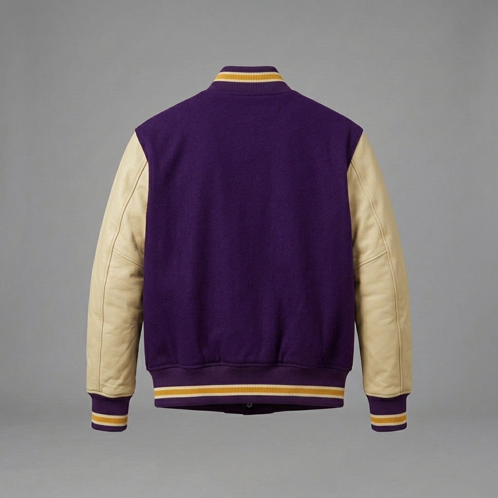 Classic Men’s Purple & Cream Varsity Letterman Jacket – Wool Baseball Style