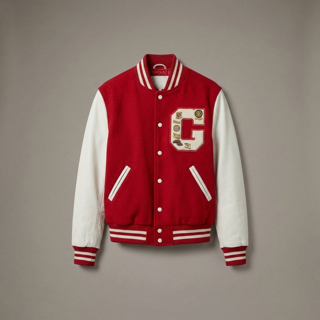 Classic Red & White Women’s Varsity Letterman Jacket