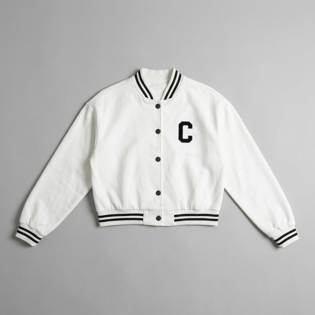 Classic White Women’s Varsity Jacket – Chic & Timeless