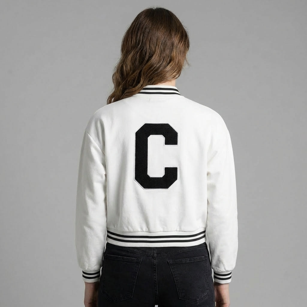 Classic White Women’s Varsity Jacket – Chic & Timeless