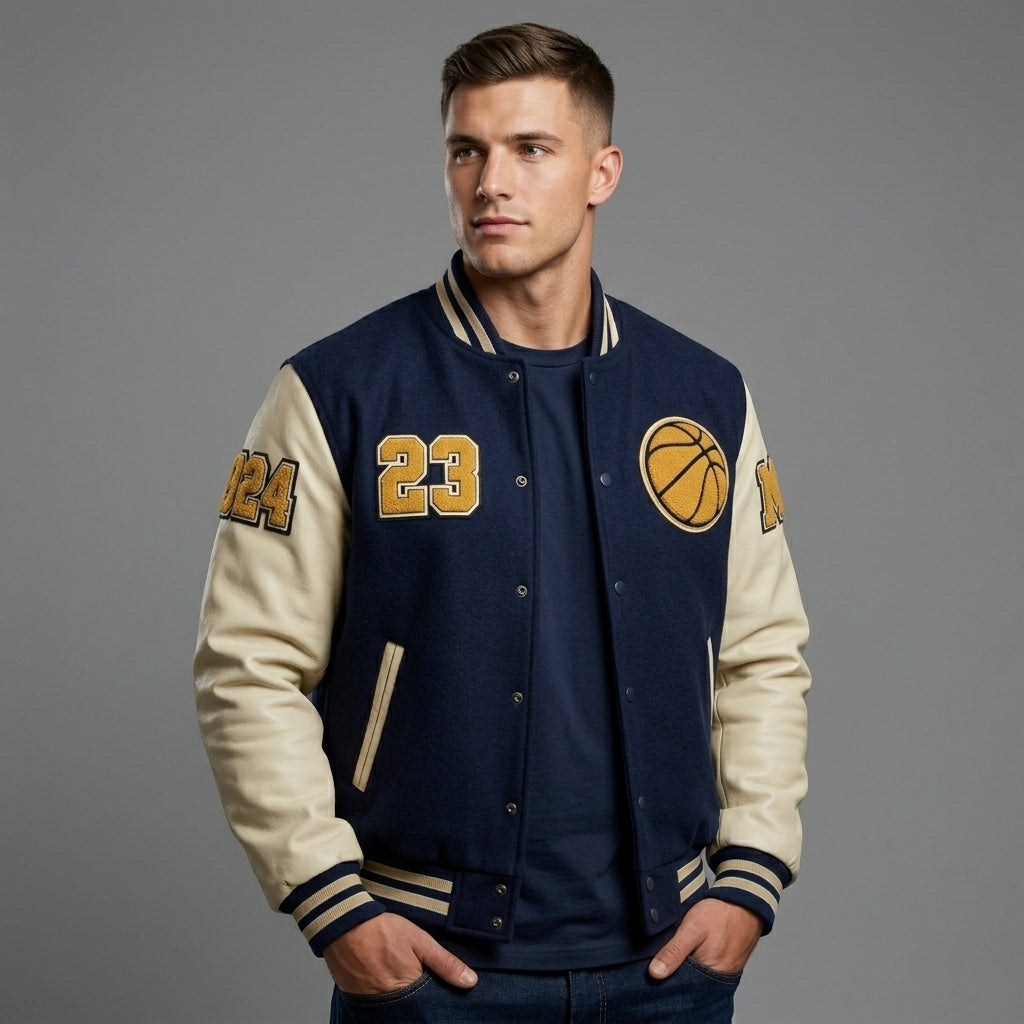 Collegiate Basketball Varsity Jacket – Embroidered 23/24 Bomber