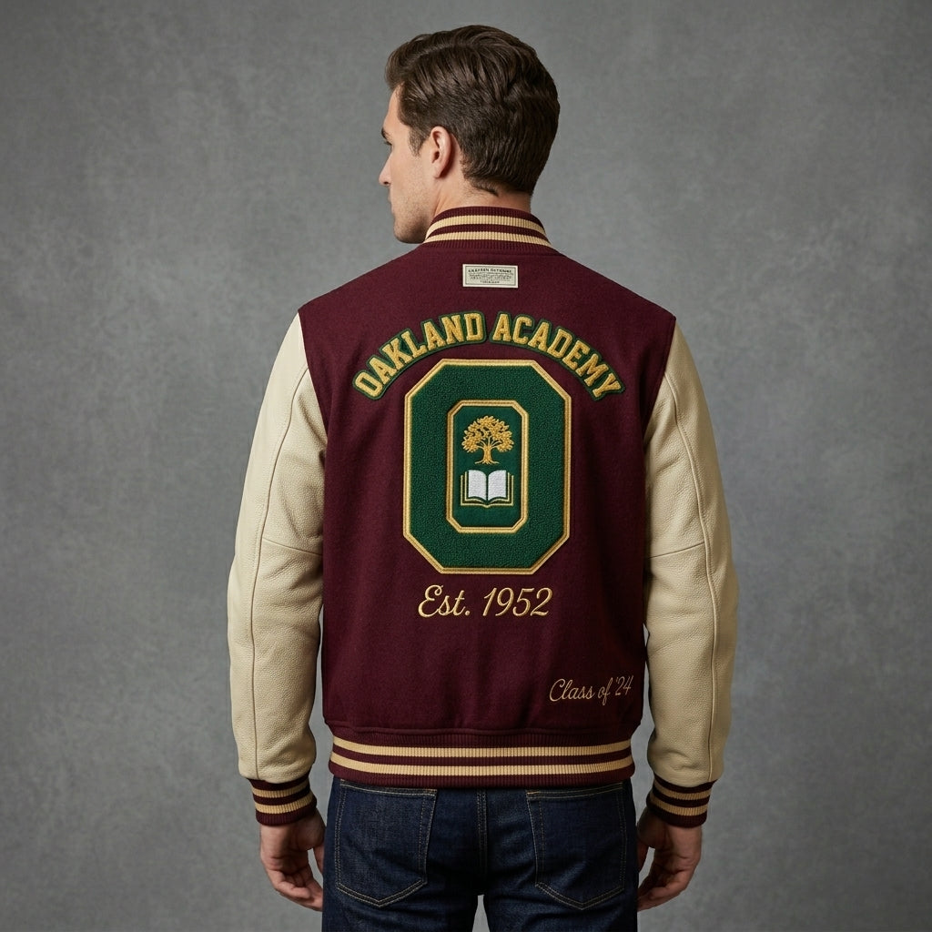 Cream-Sleeve Varsity Bomber Jacket – College Letterman Streetwear for Men